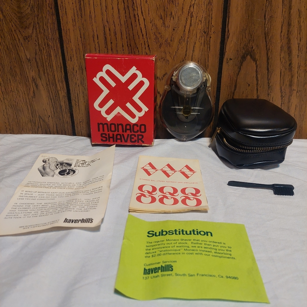 Monaco Vintage Shaver with Original Box Paperwork Brush Anatomique